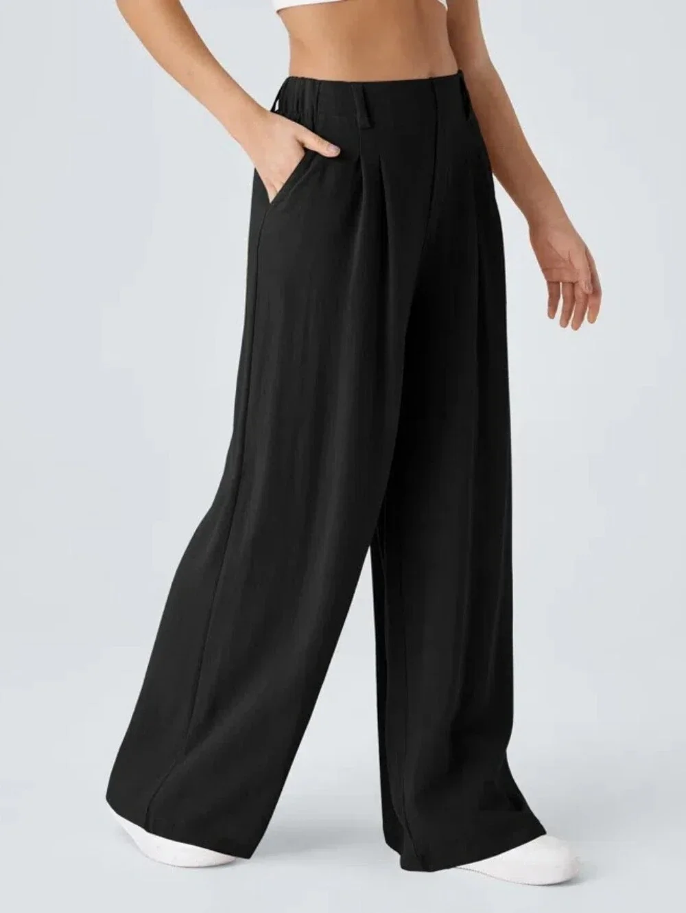 ❄️3/$30 HALARA High Waisted Wide Leg Flowy Solid Palazzo Linen-Feel Pants - Picture 2 of 12